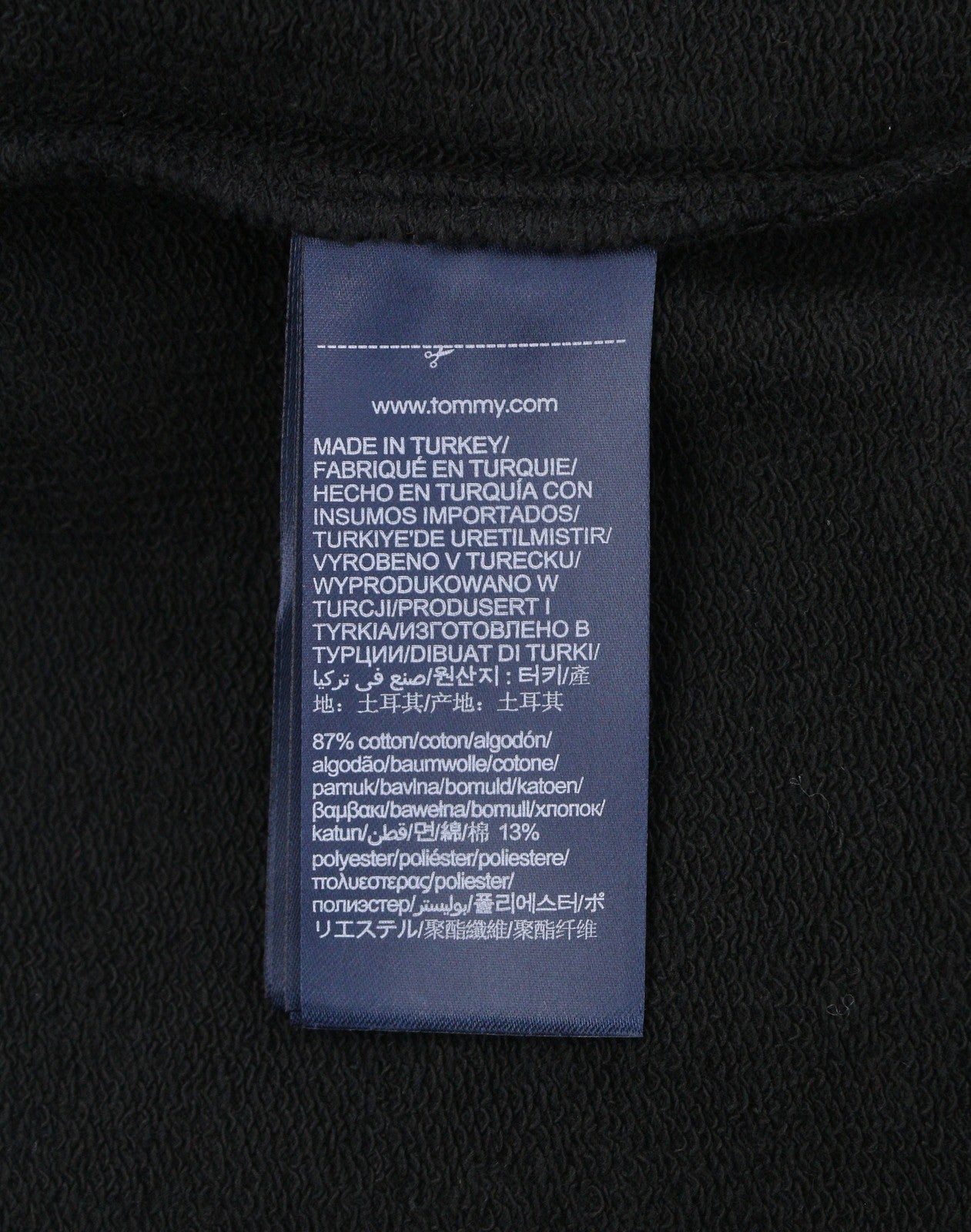 TOMMY HILFIGER Men Hoodie L Black Full Zip Front Logo Oversized Pockets