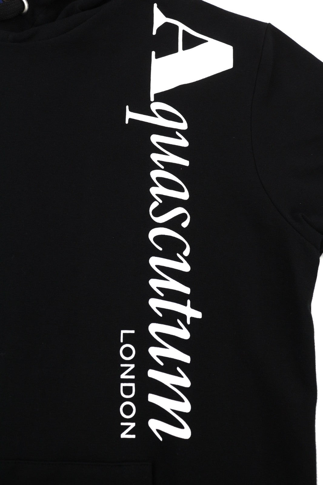 AQUASCUTUM FCIA18 Men's L Black Hoodie Pullover Straps Logo Kangaroo Pocket