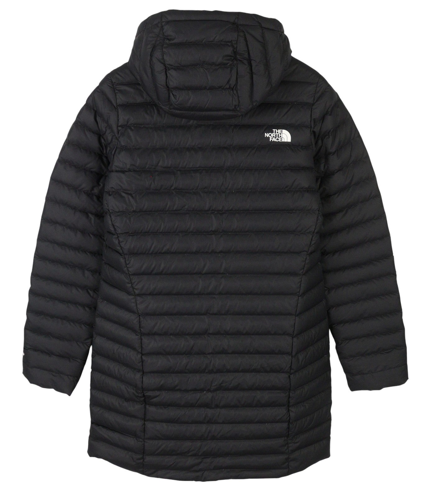 THE NORTH FACE moteriška striukė M, juoda, 700 pūkinė, dygsniuota, su gobtuvu, užtrauktuku, vidutinė kaina – 299 USD 