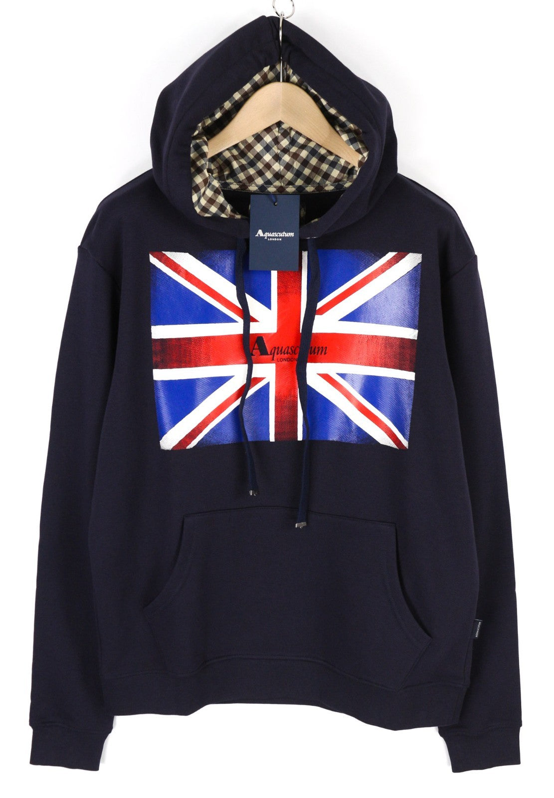 AQUASCUTUM FAI003 Men's L Blue Hoodie Pullover Logo Straps Kangaroo Pocket