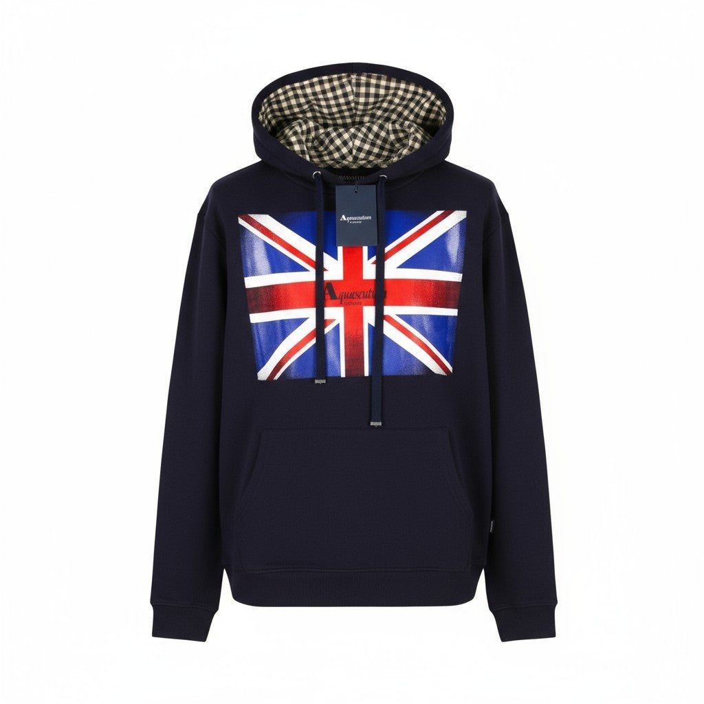 AQUASCUTUM FAI003 Men's L Black Hoodie Pullover Kangaroo Pocket Logo