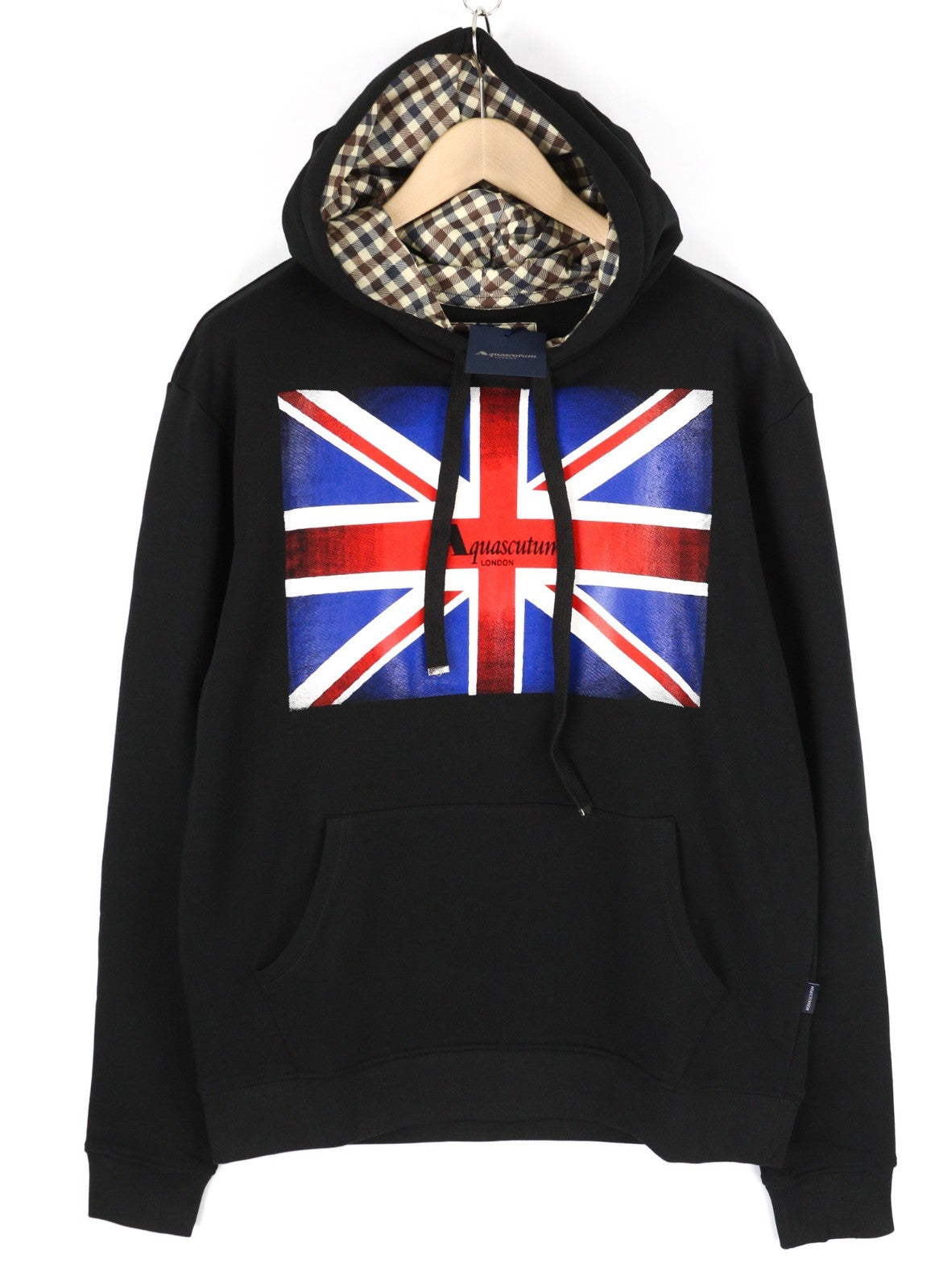 AQUASCUTUM FAI003 Men's L Black Hoodie Pullover Kangaroo Pocket Logo