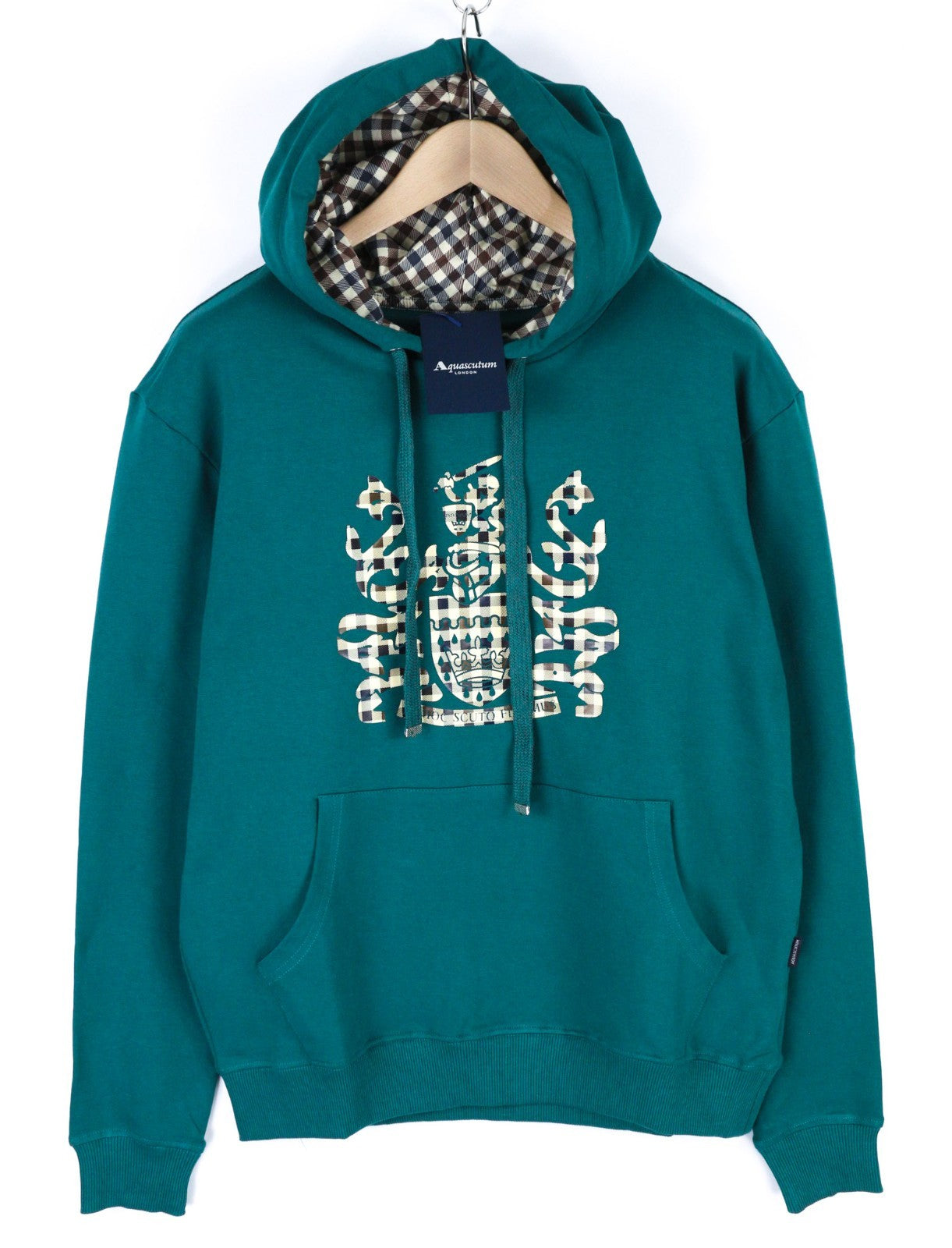 AQUASCUTUM FCIA11 Men's M Dark Green Hoodie Pullover Straps Logo Kangaroo