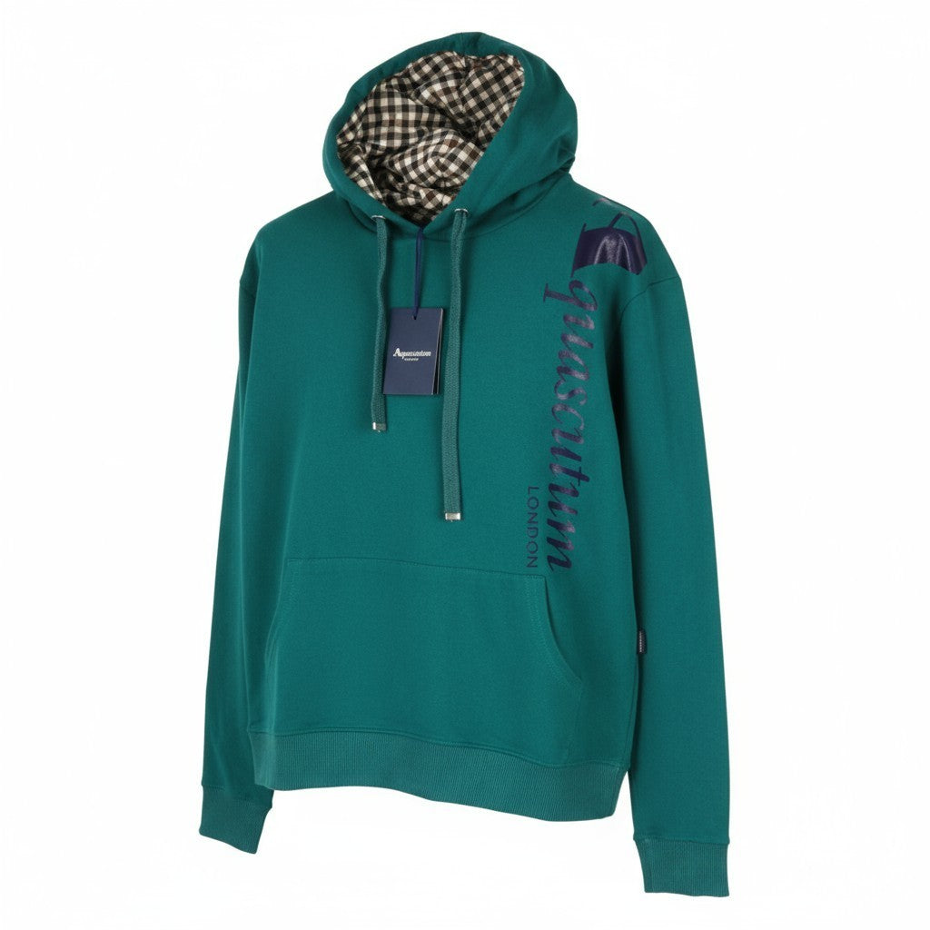 AQUASCUTUM FCIA18 Men's M Dark Green Hooded Pullover Straps Logo Kangaroo