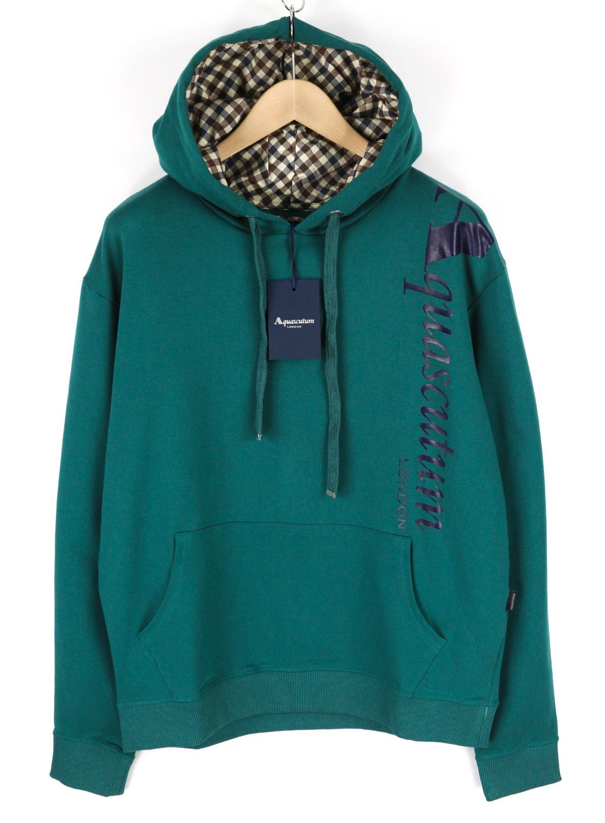 AQUASCUTUM FCIA18 Men's L Dark Green Hoodie Logo Straps Kangaroo Pullover