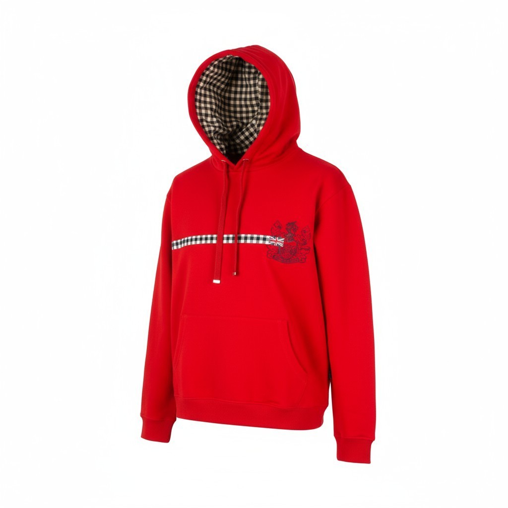 AQUASCUTUM FCIA26 Men's M Red Hoodie Pullover Straps Logo Kangaroo Pocket