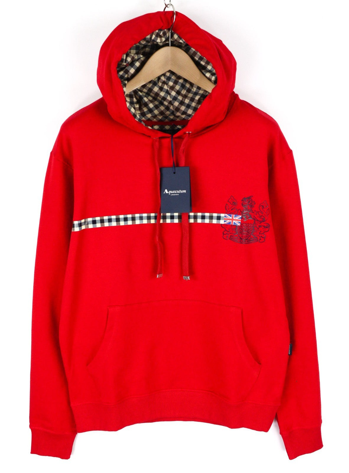 AQUASCUTUM FCIA26 Men's M Red Hoodie Pullover Straps Logo Kangaroo Pocket