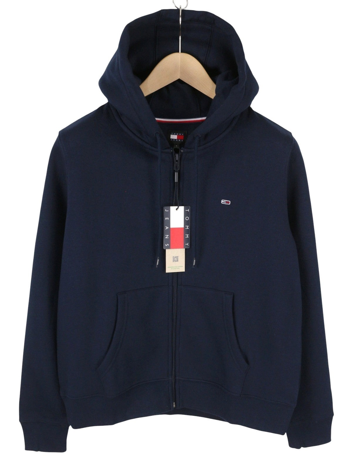TOMMY HILFIGER Req S Flag Zip Women Hoodie L Dark Night Navy Loose Fit Pockets