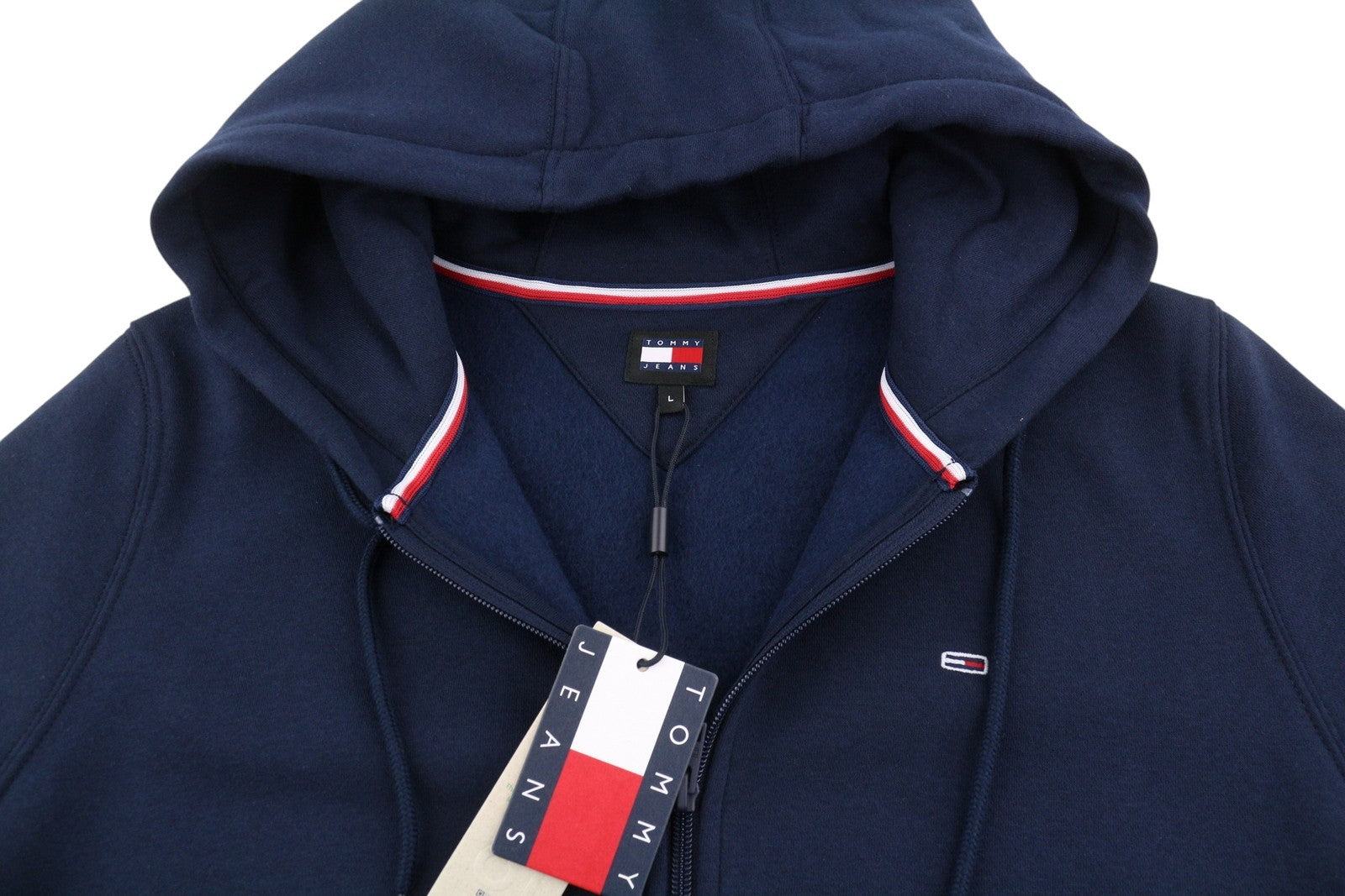 TOMMY HILFIGER Req S Flag Zip Women Hoodie L Dark Night Navy Loose Fit Pockets