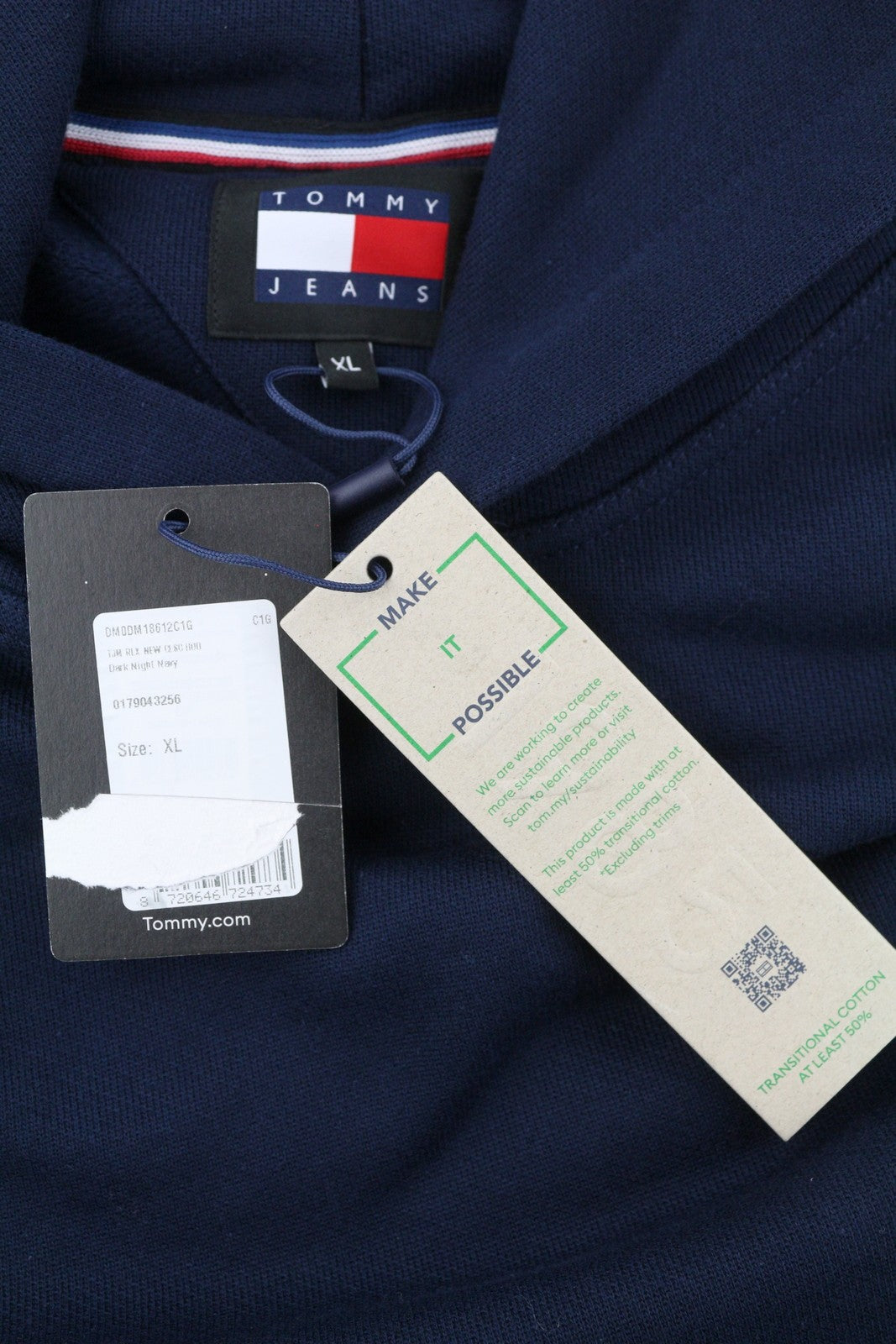 TOMMY HILFIGER RLX New Clsc vyriškas džemperis su gobtuvu XL dydžio, tamsiai mėlynas, su kengūros kišene. 