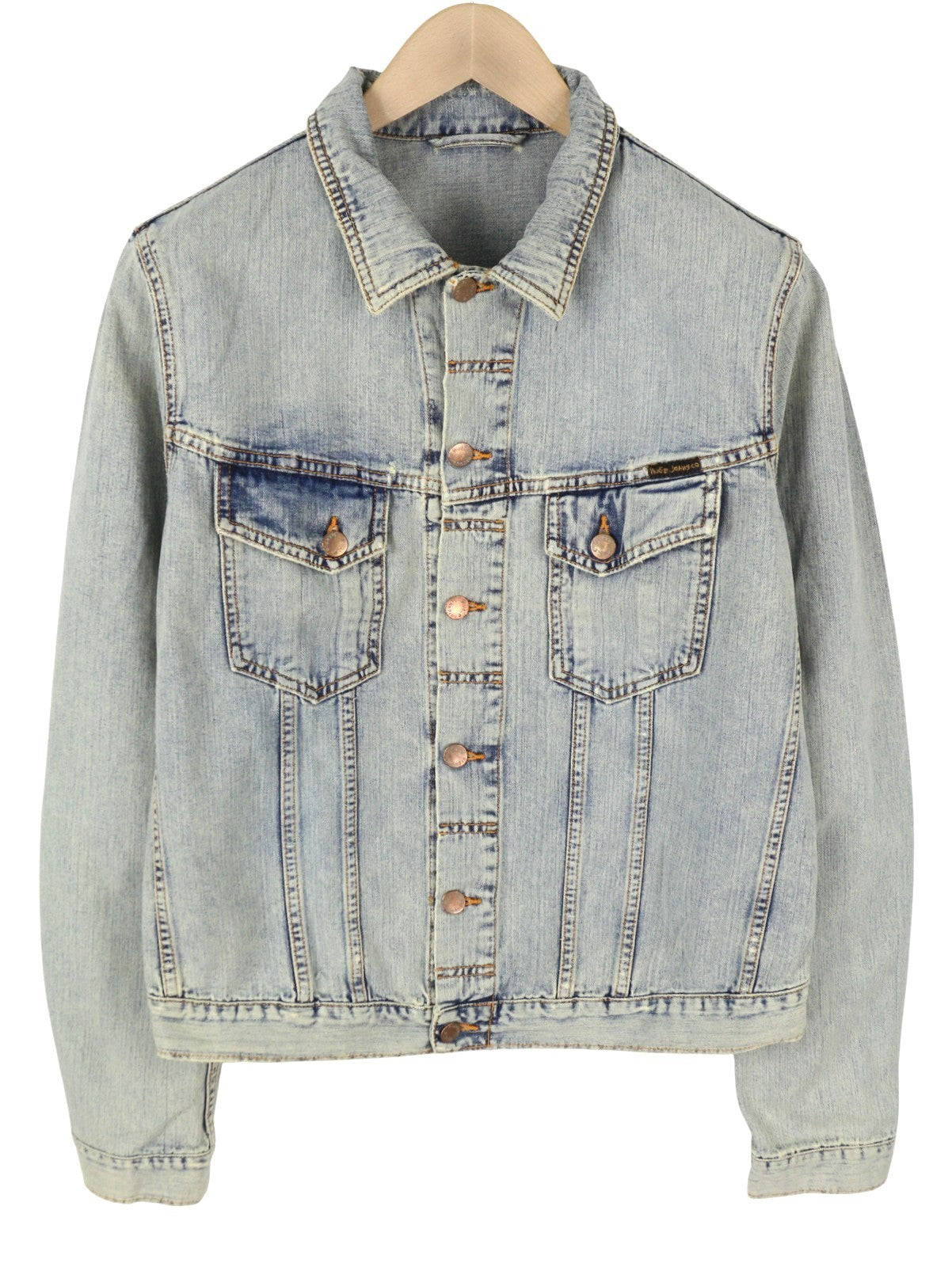 NUDIE JEANS Terry Bleach Blue Men Jacket L Denim Faded Button-Up Spread Neck