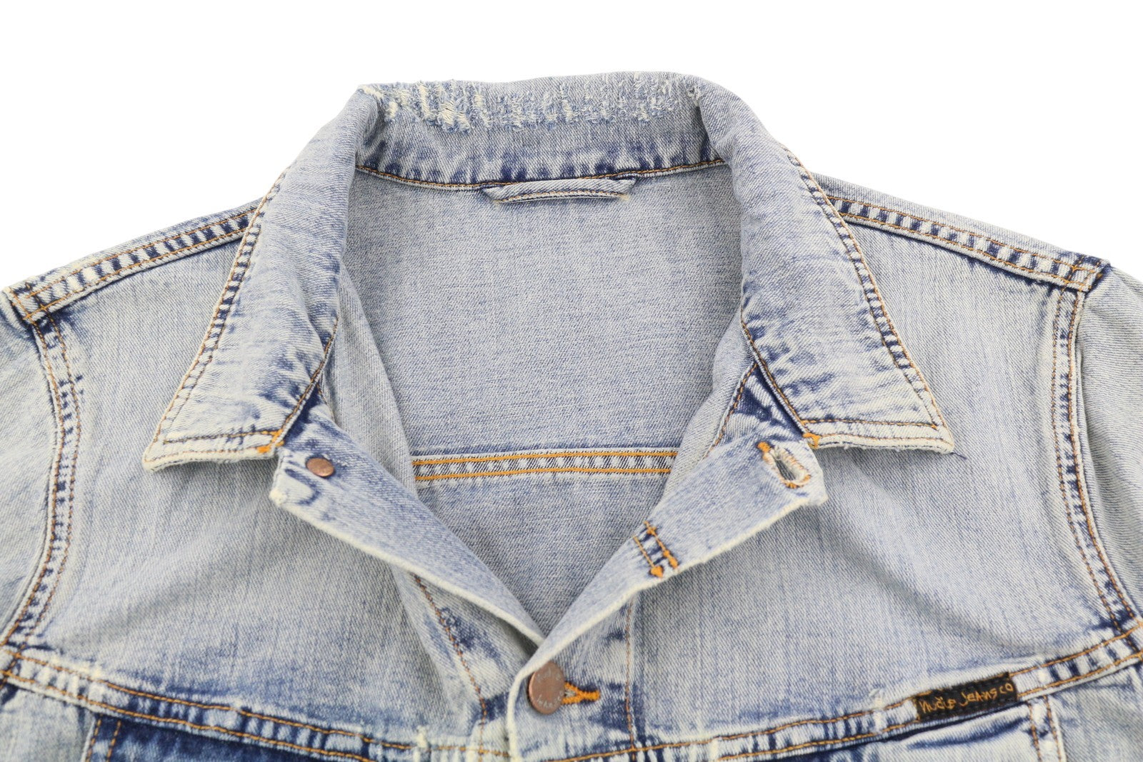 NUDIE JEANS Terry Bleach Blue Men Jacket L Denim Faded Button-Up Spread Neck