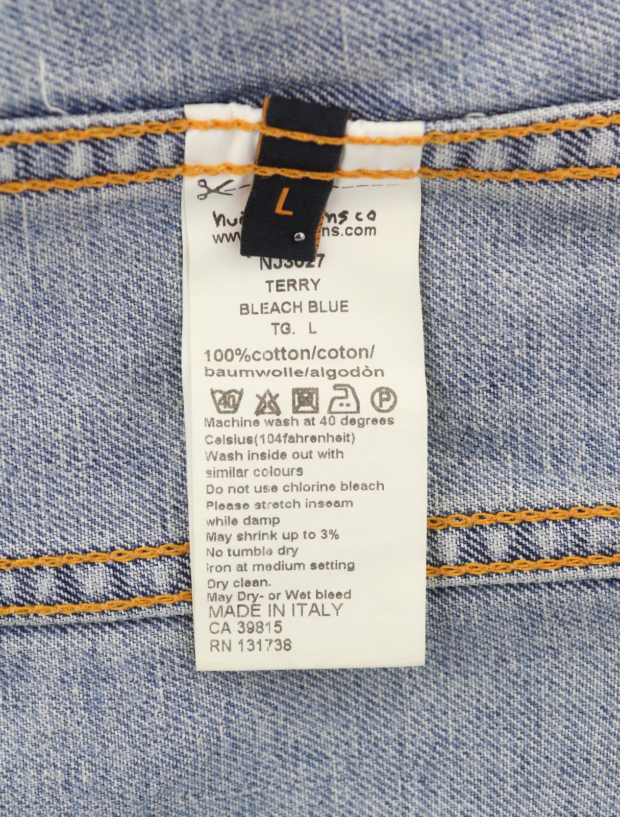 NUDIE JEANS Terry Bleach Blue Men Jacket L Denim Faded Button-Up Spread Neck