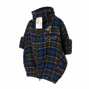 DESIGUAL Women's ~L Wool Blend Checked Coat Short Sleeve High Neck Logo