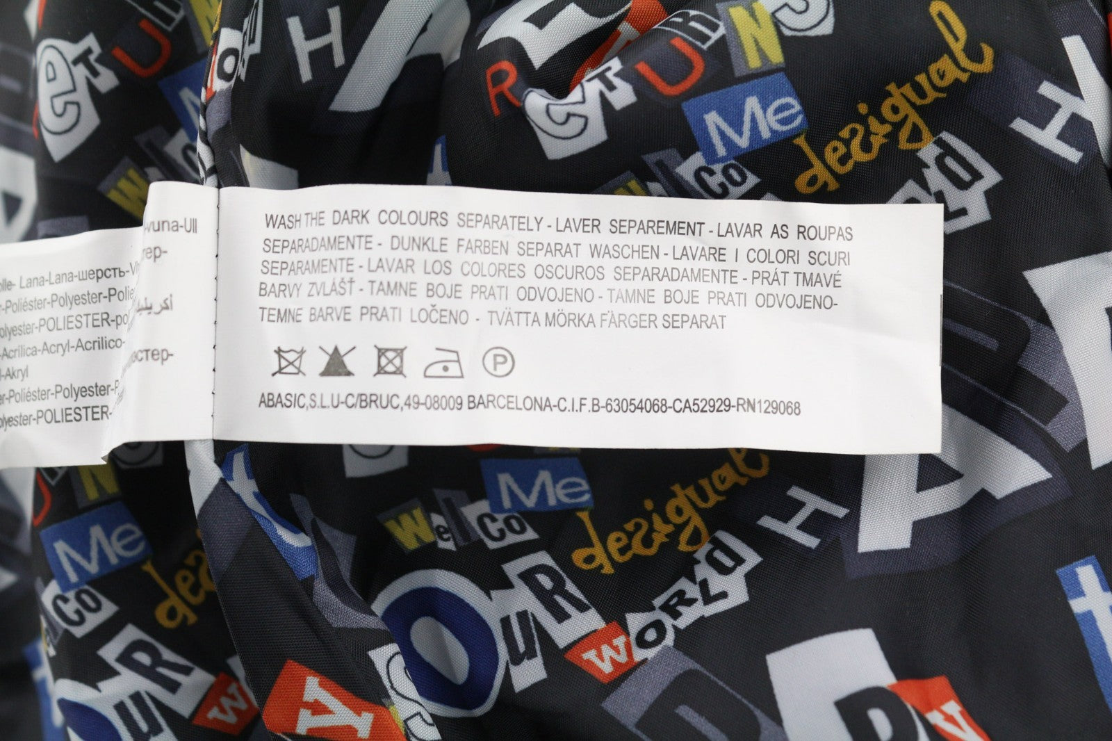 DESIGUAL Women's ~L Wool Blend Checked Coat Short Sleeve High Neck Logo