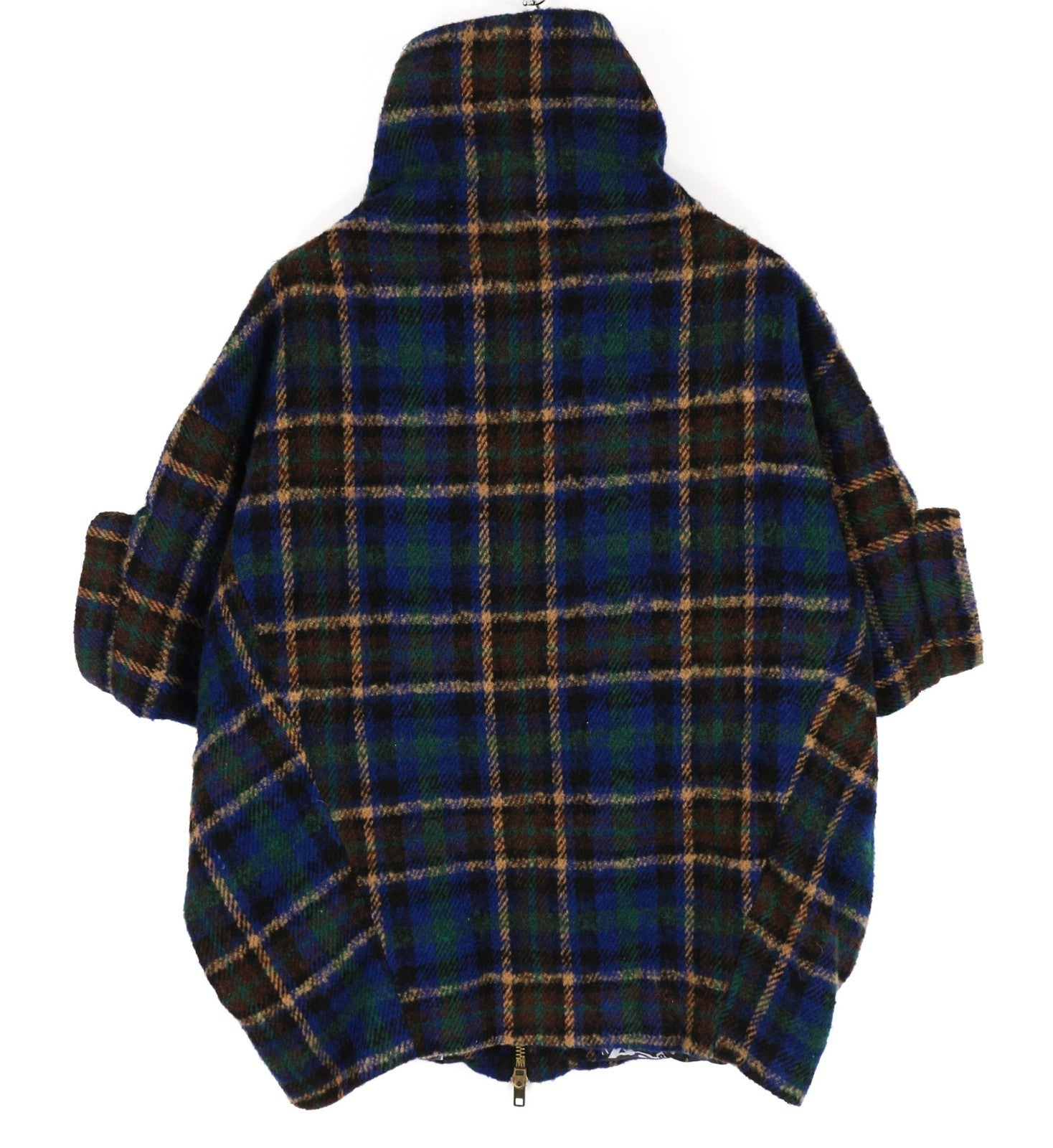 DESIGUAL Women's ~L Wool Blend Checked Coat Short Sleeve High Neck Logo