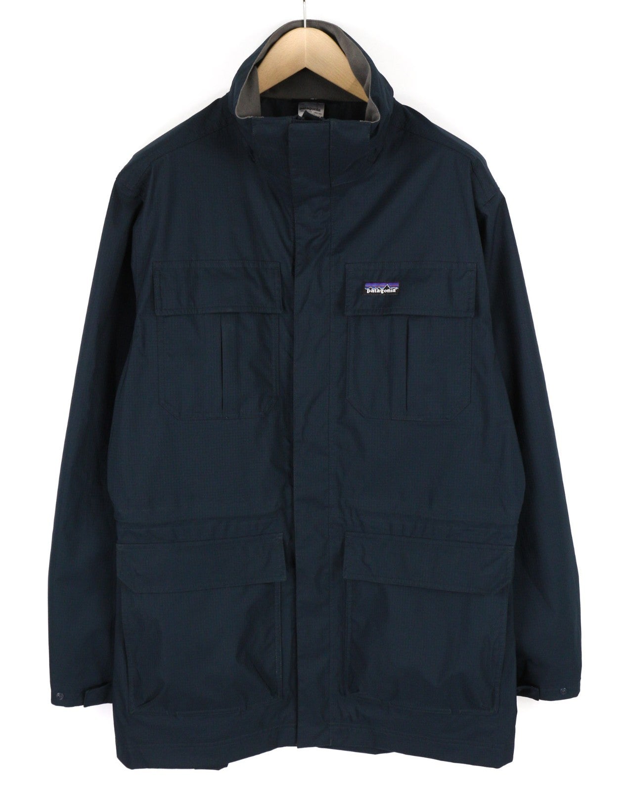 PATAGONIA Men's M Dark Blue H2NO Thin Jacket High Neck Zipper Patch Pockets