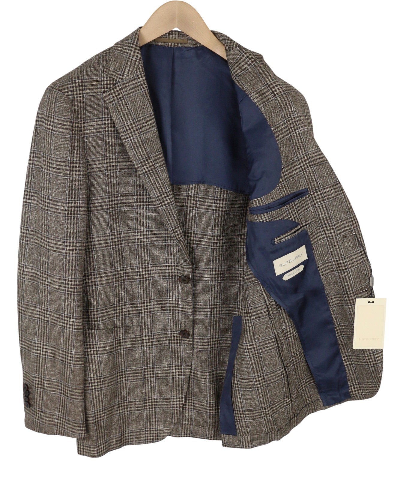 SUITSUPPLY Havana HL Men Blazer UK38R Brown Wool Silk Linen Plaid Half Lined