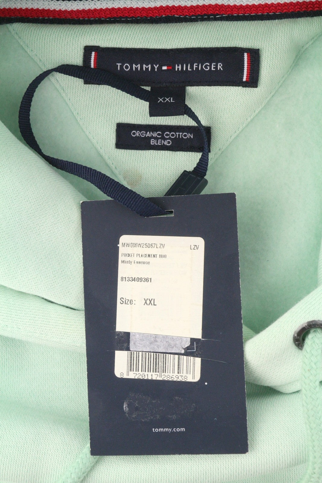 TOMMY HILFIGER Pocket Placement Men Hoodie 2XL Minty Essence Kangaroo Pullover