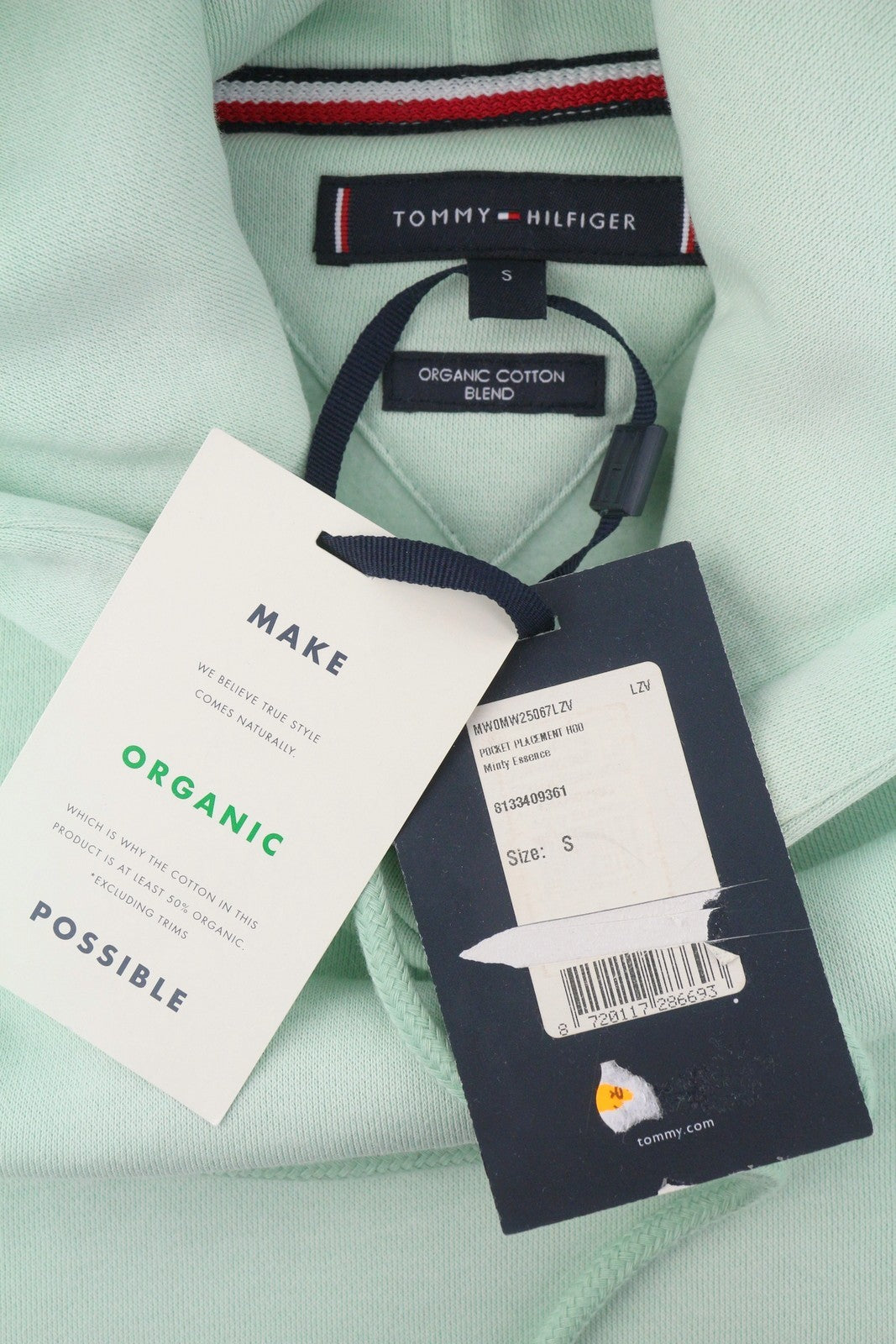 TOMMY HILFIGER Pocket Placement Men Hoodie S Minty Essence Kangaroo Pullover