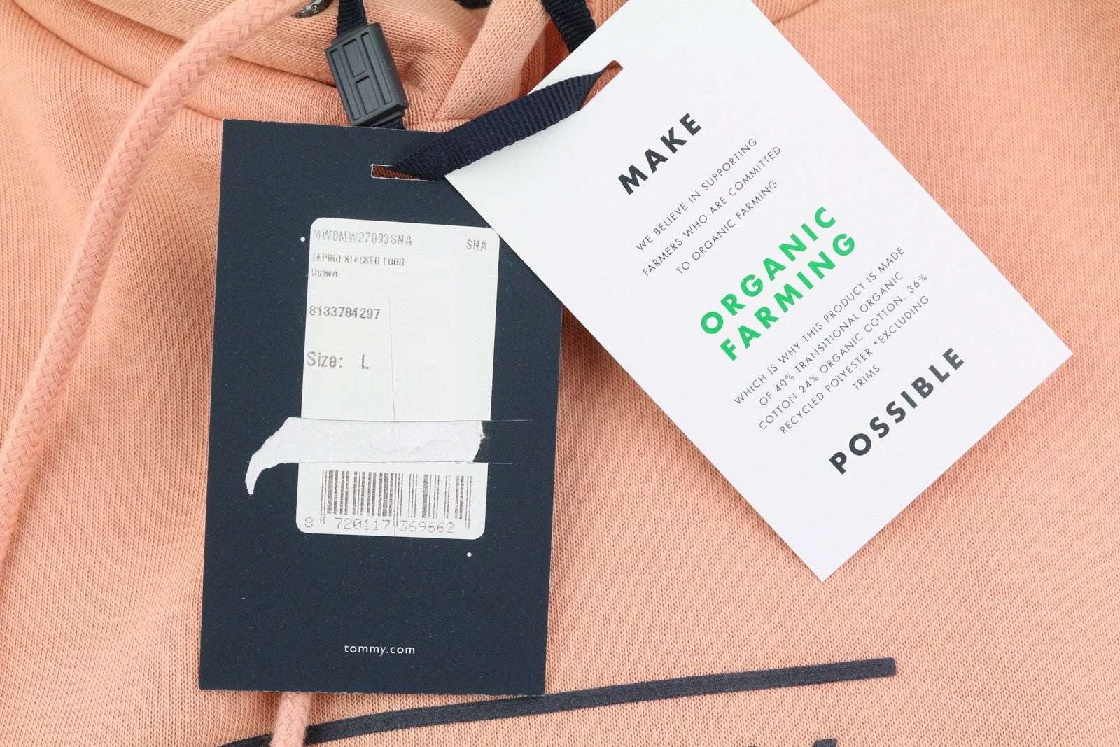 TOMMY HILFIGER Fapino Stacked Logo Men Hoodie L Organic Cotton Blend Pullover