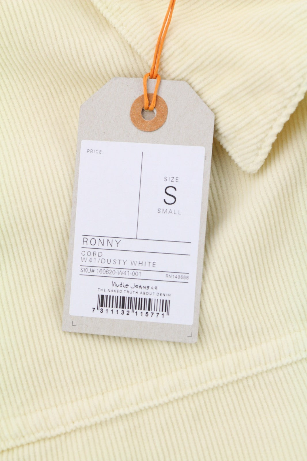 NUDIE JEANS Ronny vyriška dulkėta balta ekologiško velveto striukė su sagomis 