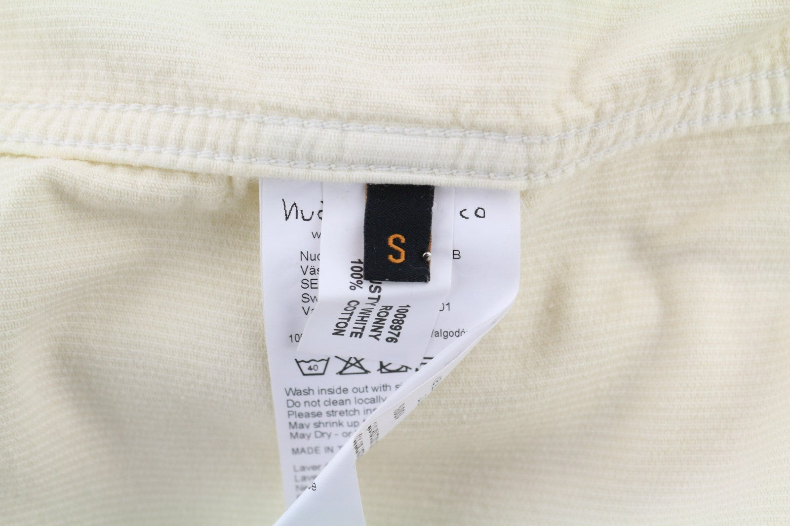 NUDIE JEANS Ronny vyriška dulkėta balta ekologiško velveto striukė su sagomis 