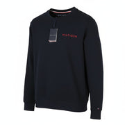 TOMMY HILFIGER vyriškas džemperis L dydžio, tamsiai mėlynas, apvalios iškirptės formos, su logotipu priekyje. 