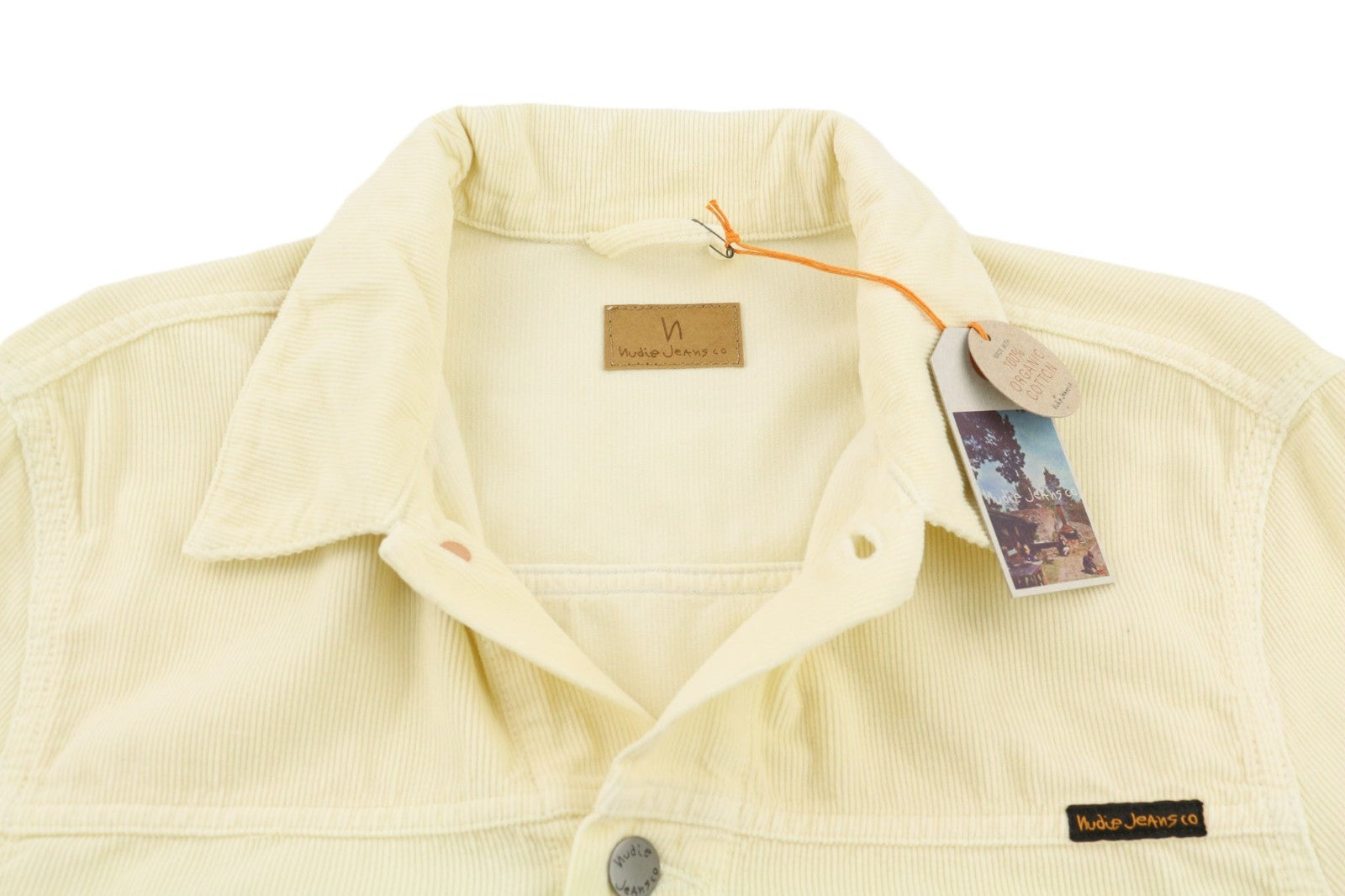 NUDIE JEANS Ronny vyriška dulkėta balta ekologiško velveto striukė su sagomis M 