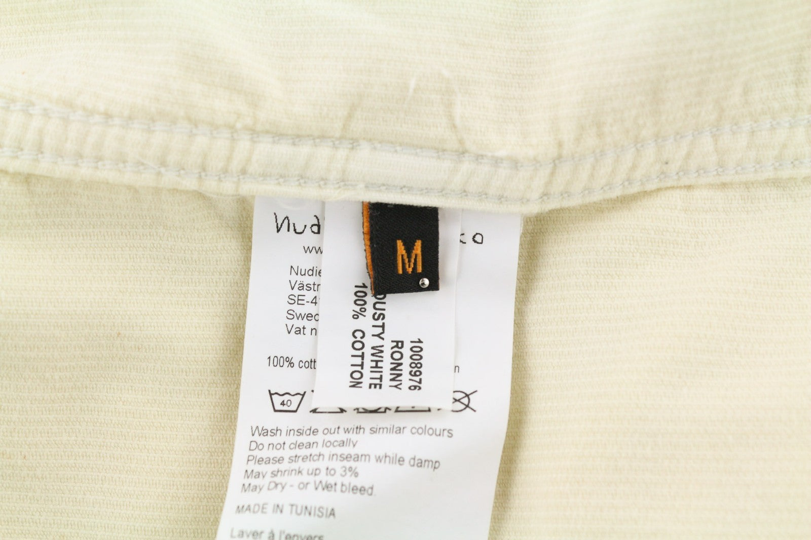 NUDIE JEANS Ronny vyriška dulkėta balta ekologiško velveto striukė su sagomis M 