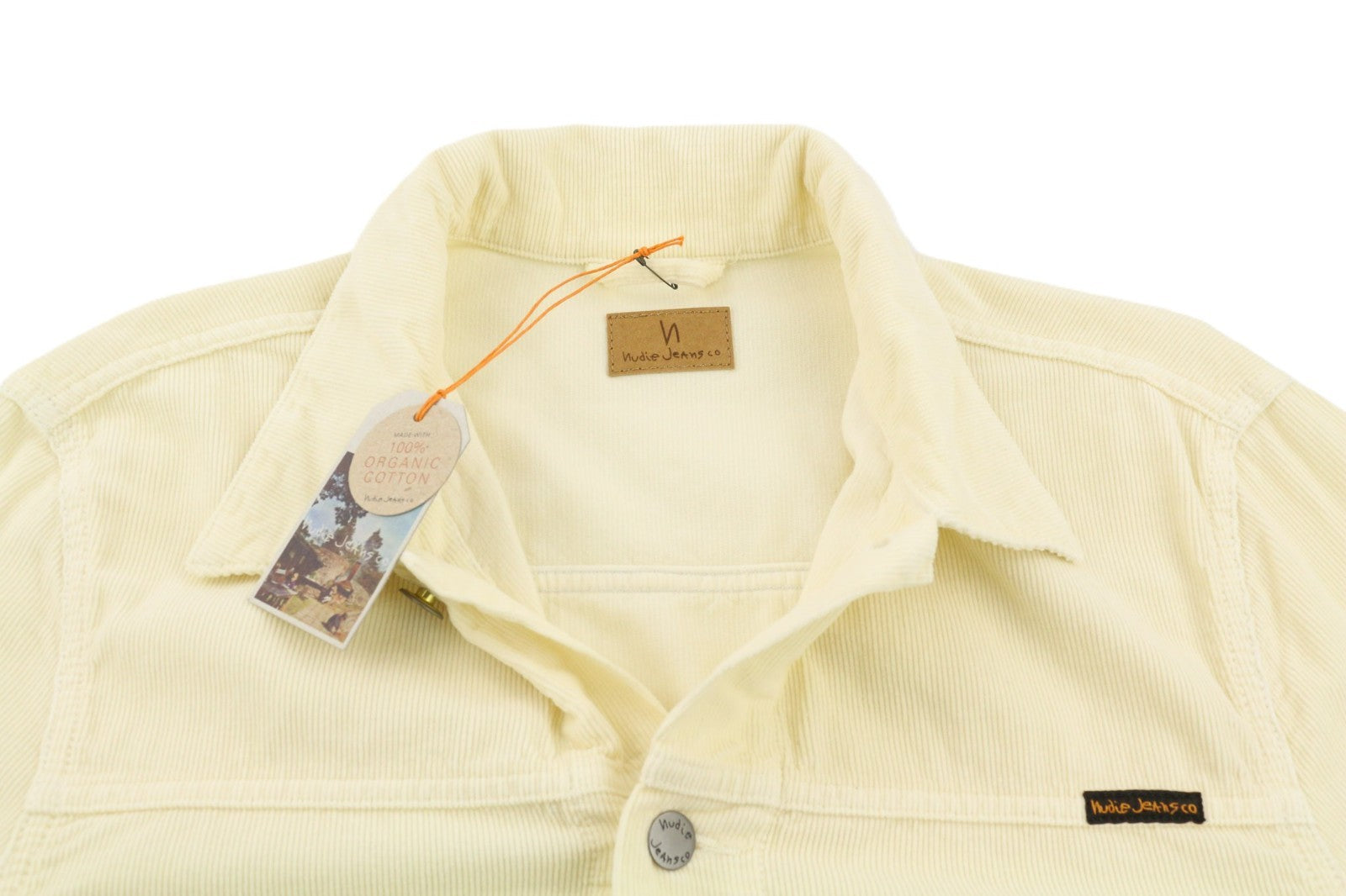 NUDIE JEANS Ronny Men's M Dusty White Organic Corduroy Logo Button Jacket