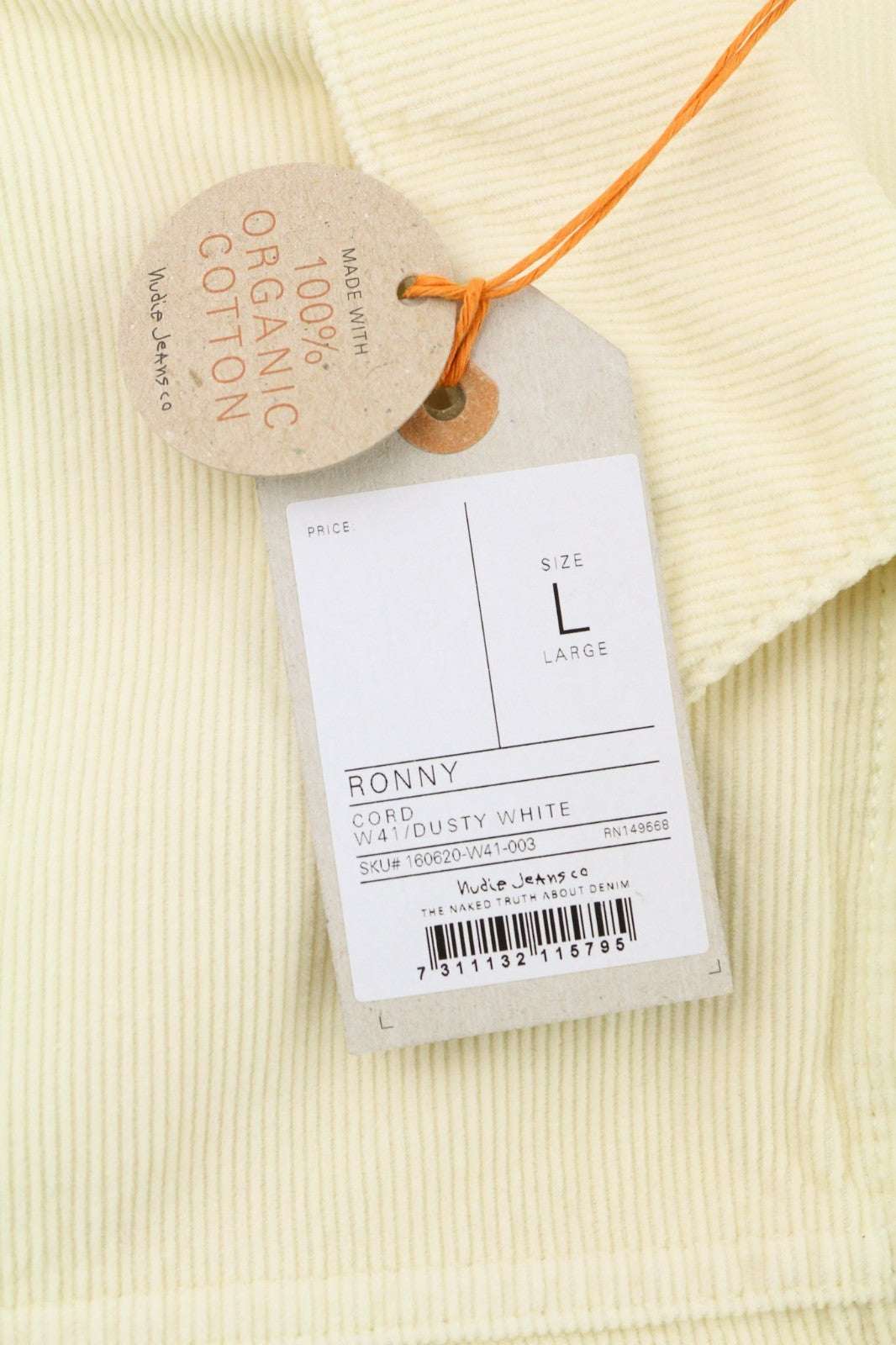 NUDIE JEANS Ronny Men's M Dusty White Organic Corduroy Logo Button Jacket