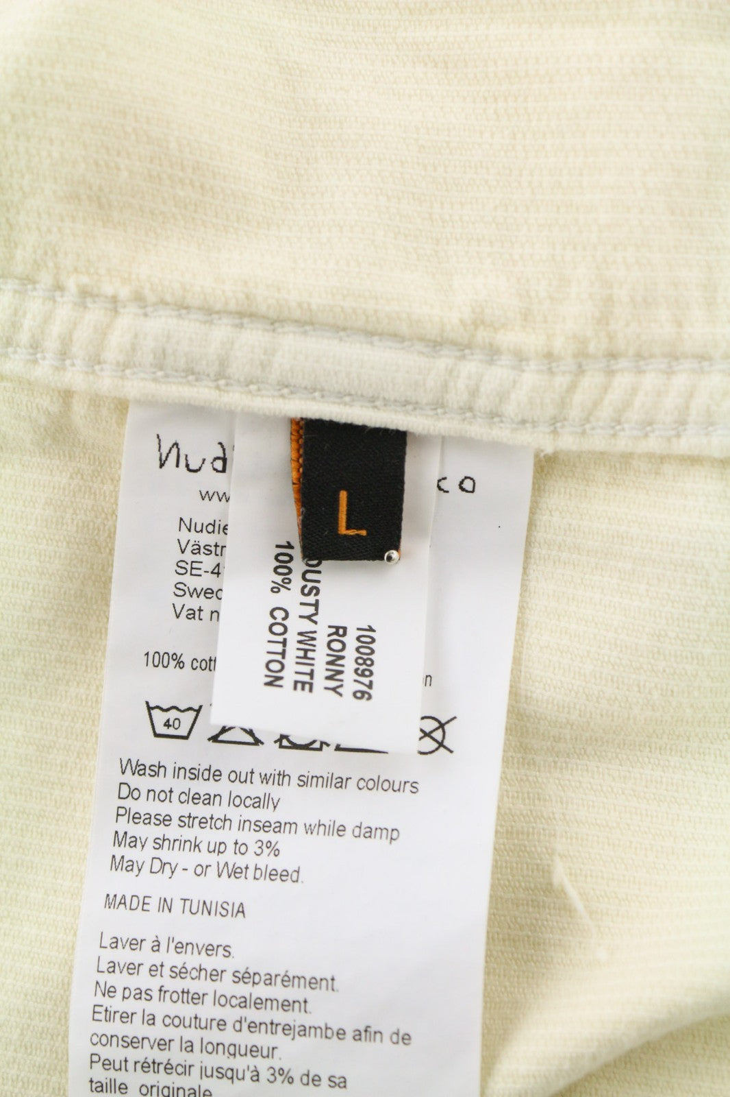 NUDIE JEANS Ronny Men's M Dusty White Organic Corduroy Logo Button Jacket