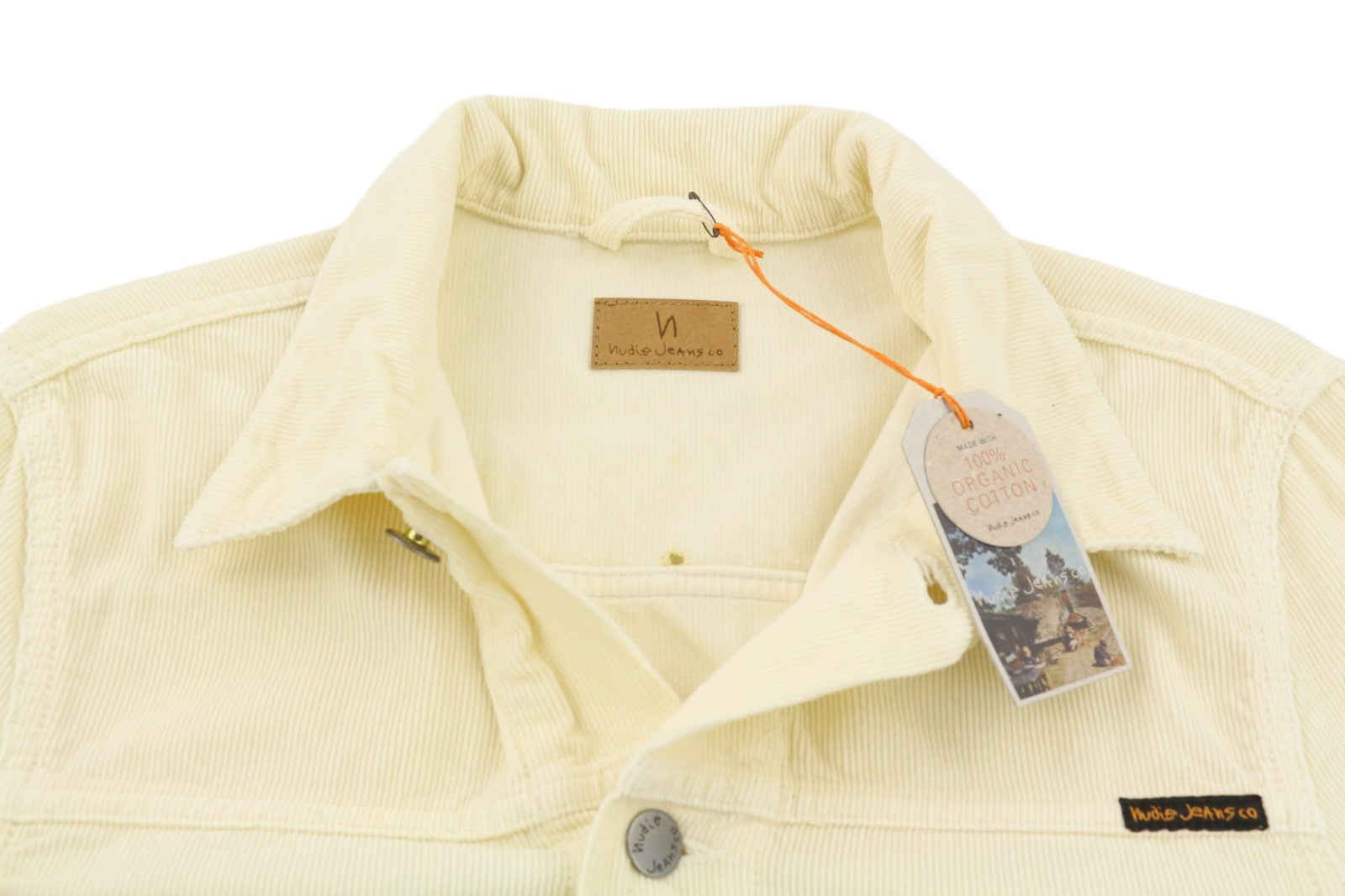 NUDIE JEANS Ronny Men's S Dusty White Organic Corduroy Logo Button Jacket