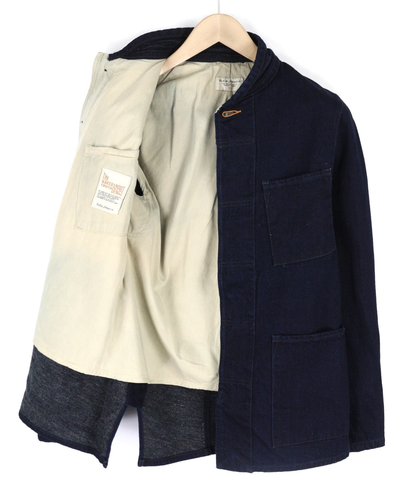 NUDIE JEANS Julius Men's XS Core Blue Organic Jacket Button Pockets Lined