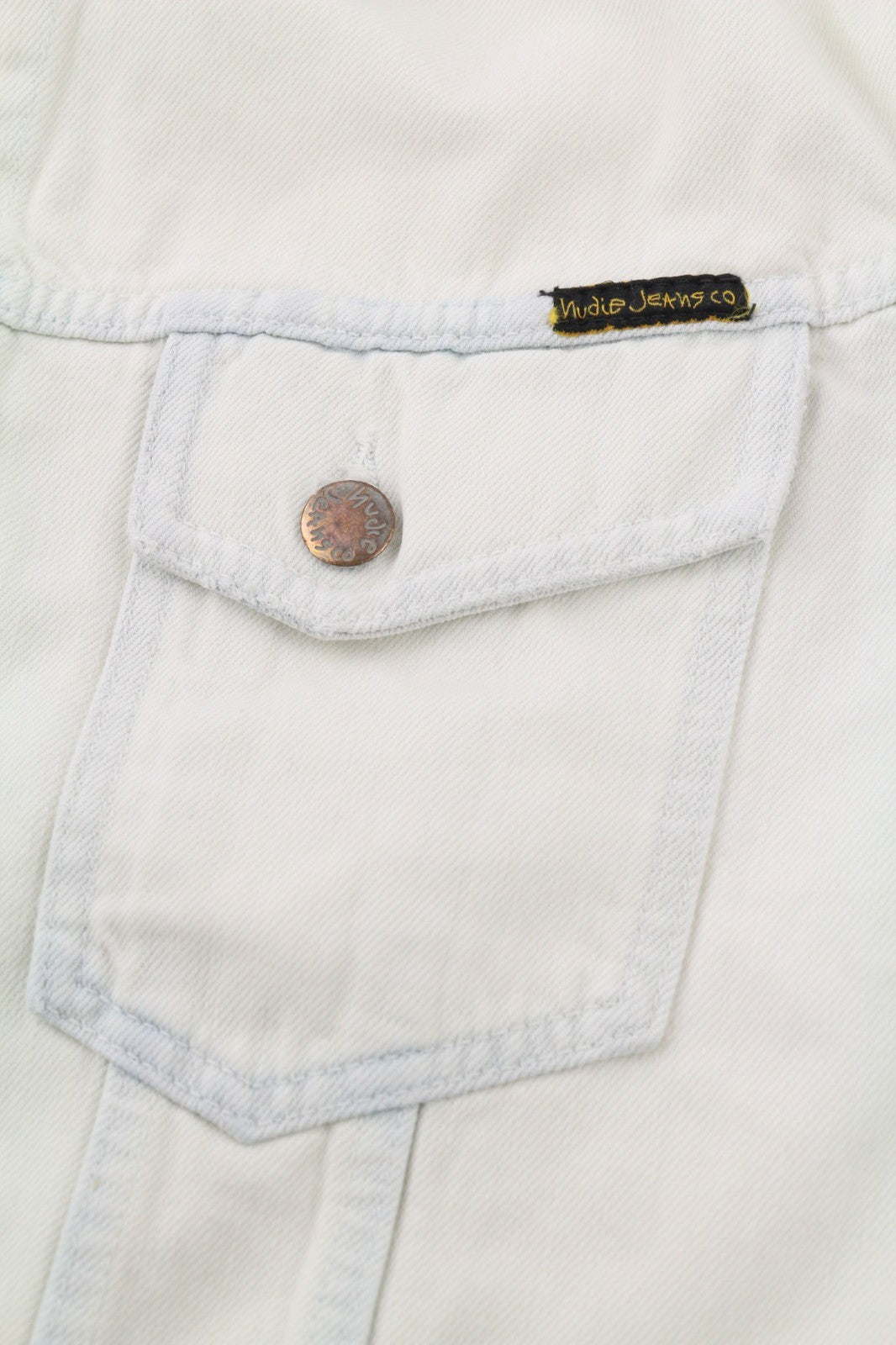 NUDIE JEANS Terry vyriška L dydžio „Extreme Bleach Light“ džinsinė striukė su sagų išskleidimu 