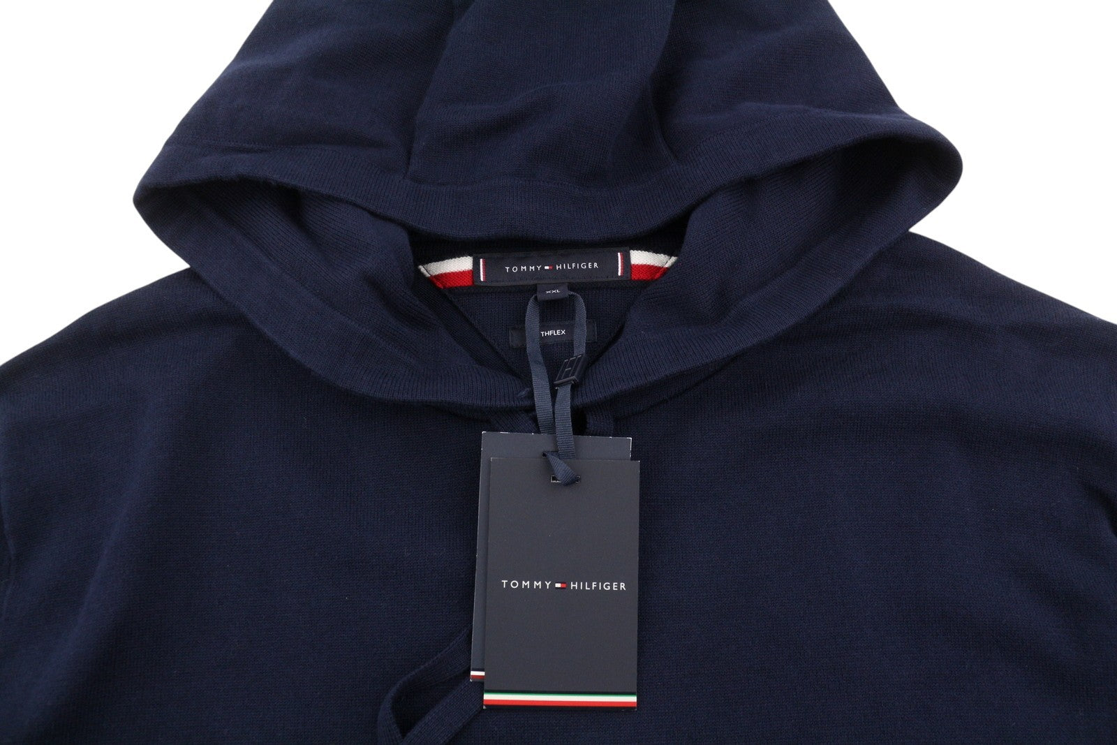 TOMMY HILFIGER THFlex Global Stripe Men Jumper 2XL Travel Comfort Hooded Navy