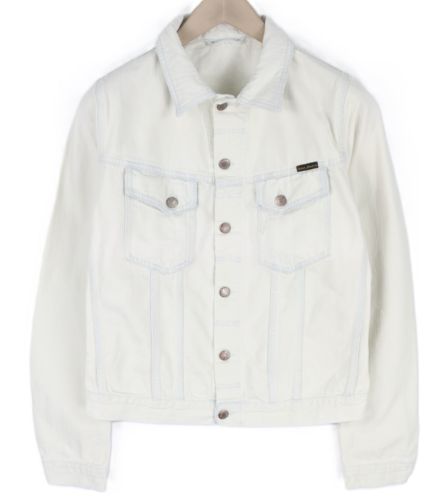 NUDIE JEANS Terry Men's M Extreme Bleach Light Denim Spread Logo Jacket