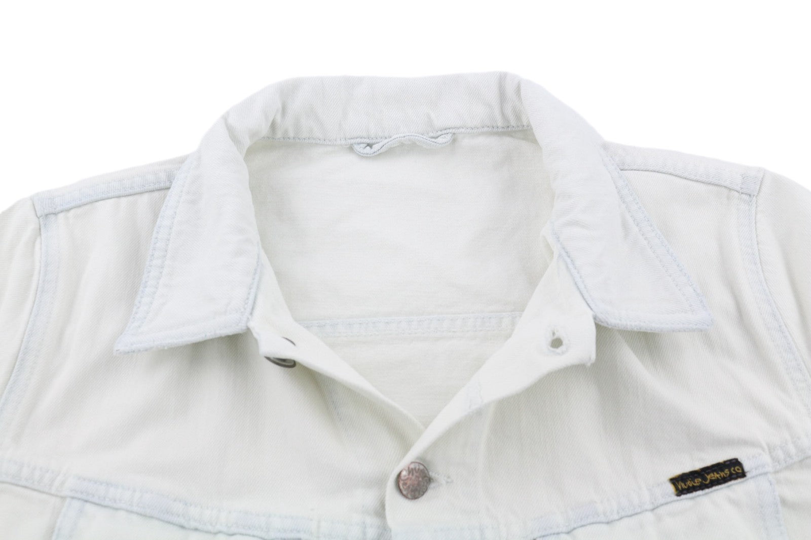 NUDIE JEANS Terry Men's M Extreme Bleach Light Denim Spread Logo Jacket