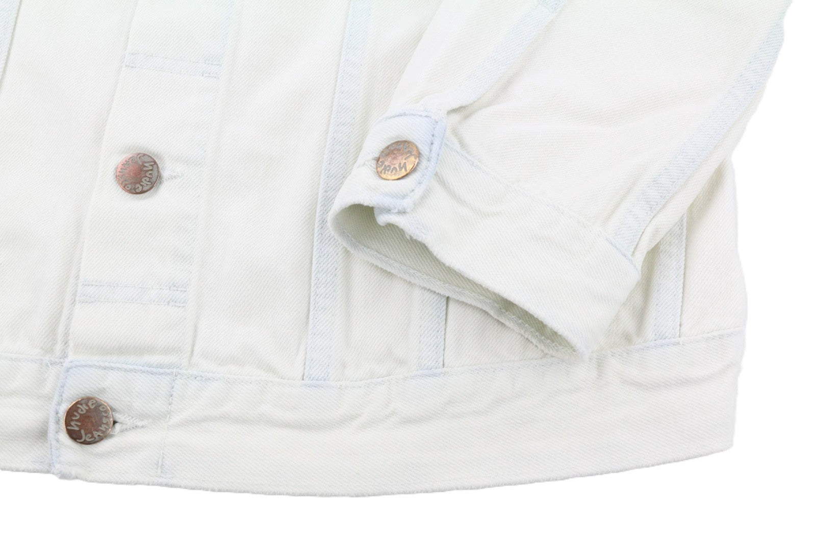 NUDIE JEANS Terry Men's M Extreme Bleach Light Denim Spread Logo Jacket