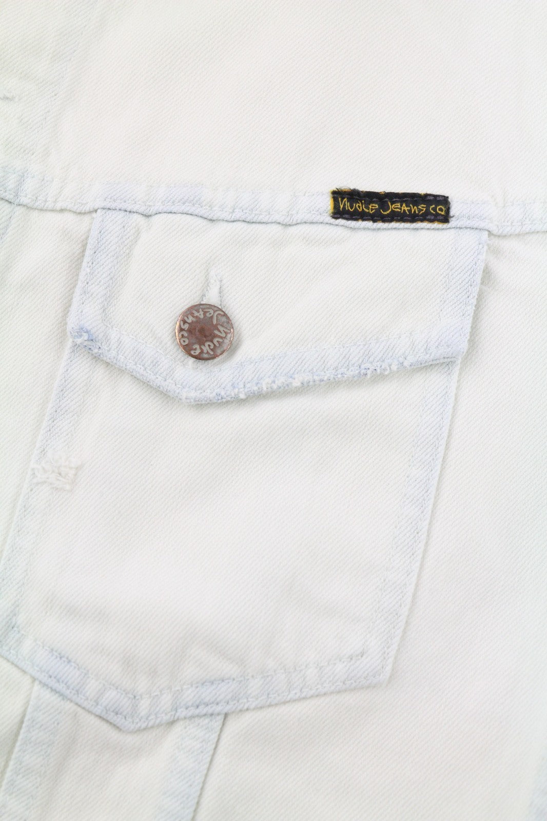 NUDIE JEANS Terry Men's M Extreme Bleach Light Denim Spread Logo Jacket