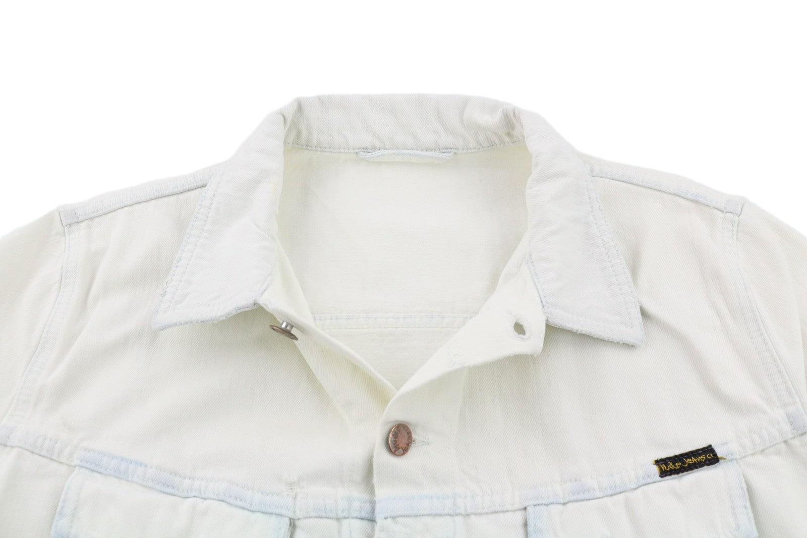 NUDIE JEANS Terry Men's XL Extreme Bleach Light Denim Spread Logo Jacket