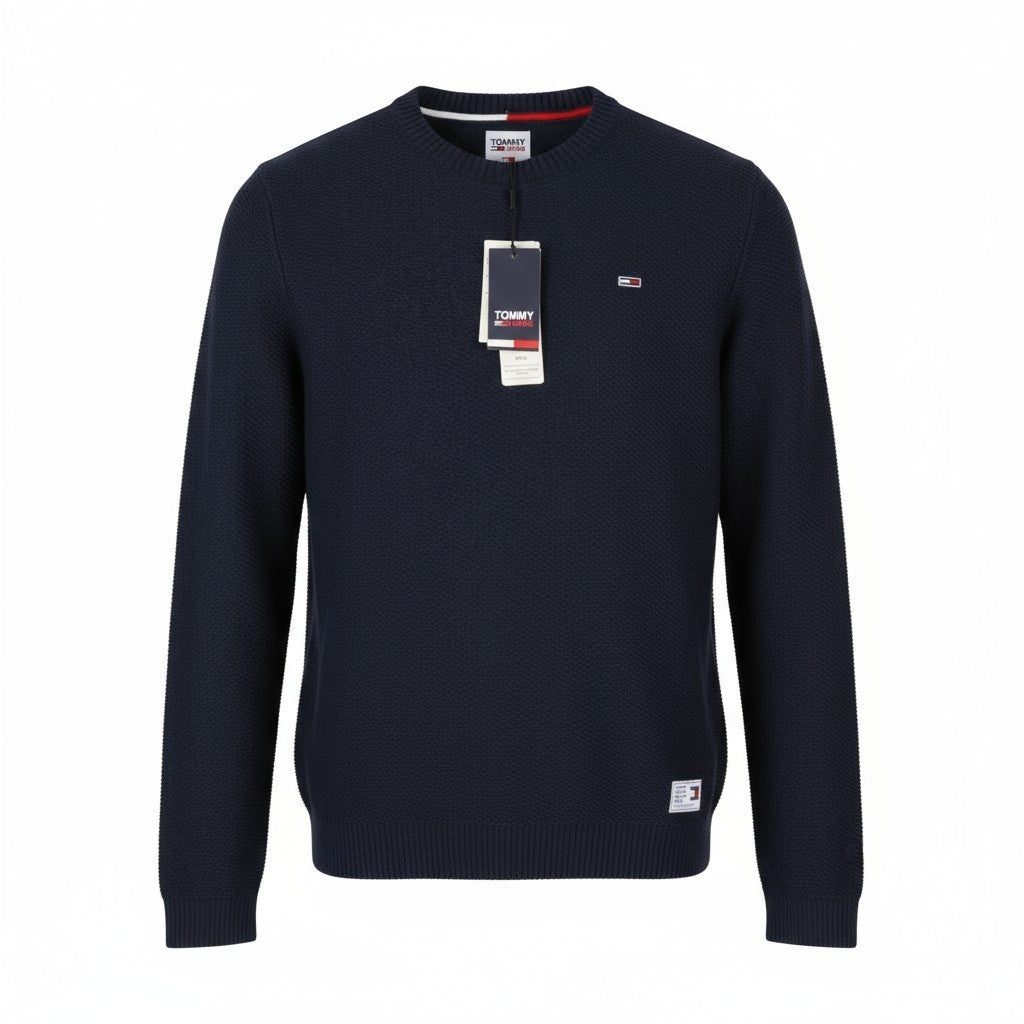 TOMMY HILFIGER Req Structured Men Jumper XL Navy Crew Neck Knit Stretch Pullover