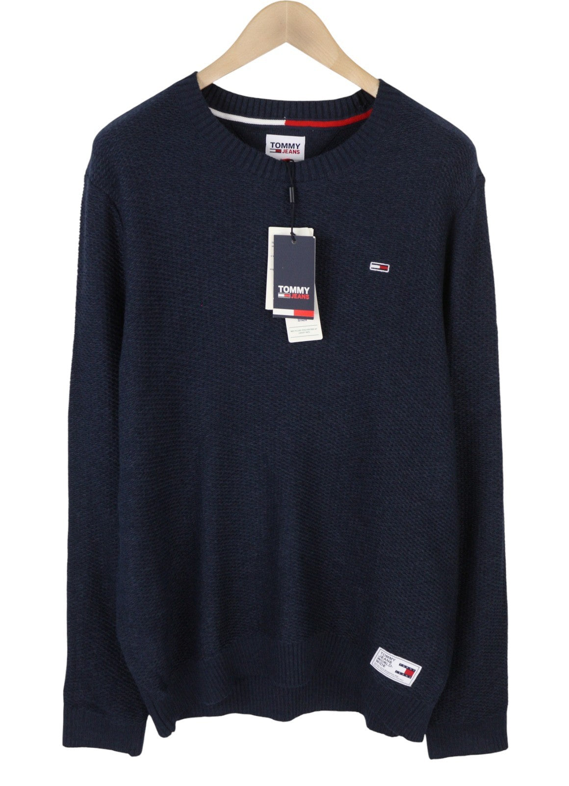 TOMMY HILFIGER Req Structured Men Jumper XL Navy Crew Neck Knit Stretch Pullover