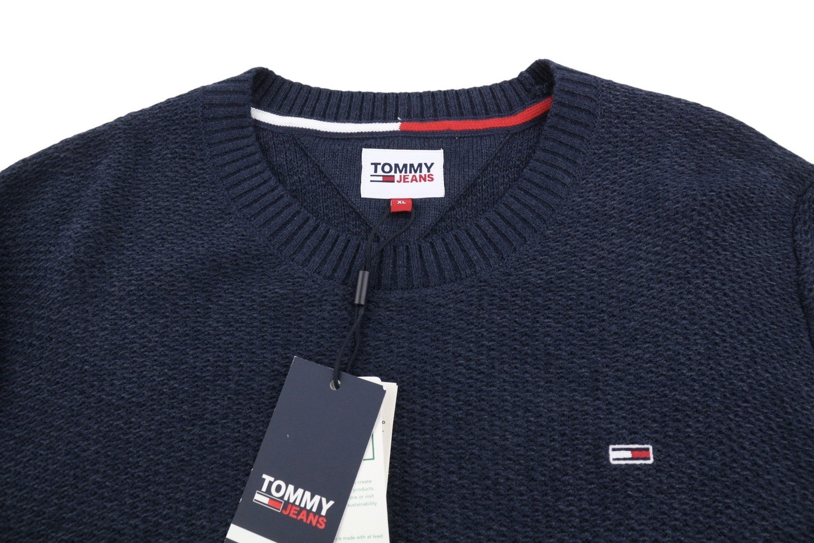 TOMMY HILFIGER Req Structured Men Jumper XL Navy Crew Neck Knit Stretch Pullover
