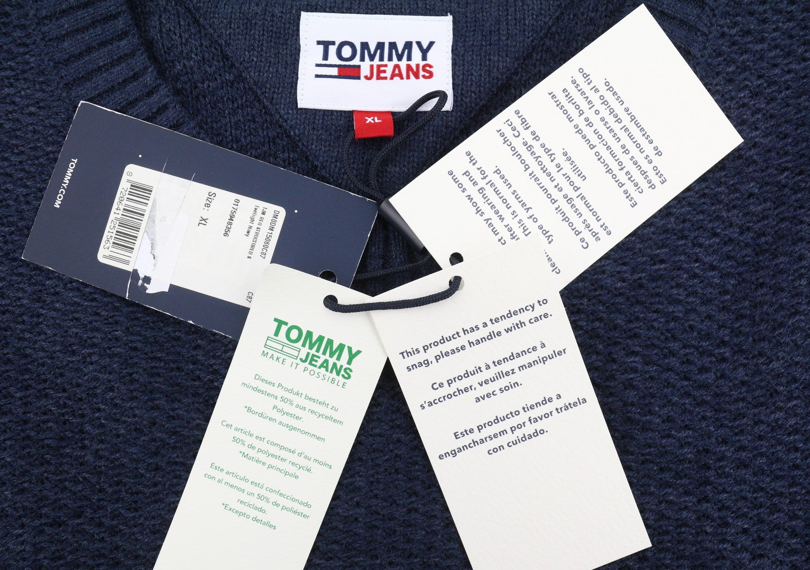 TOMMY HILFIGER Req Structured Men Jumper XL Navy Crew Neck Knit Stretch Pullover
