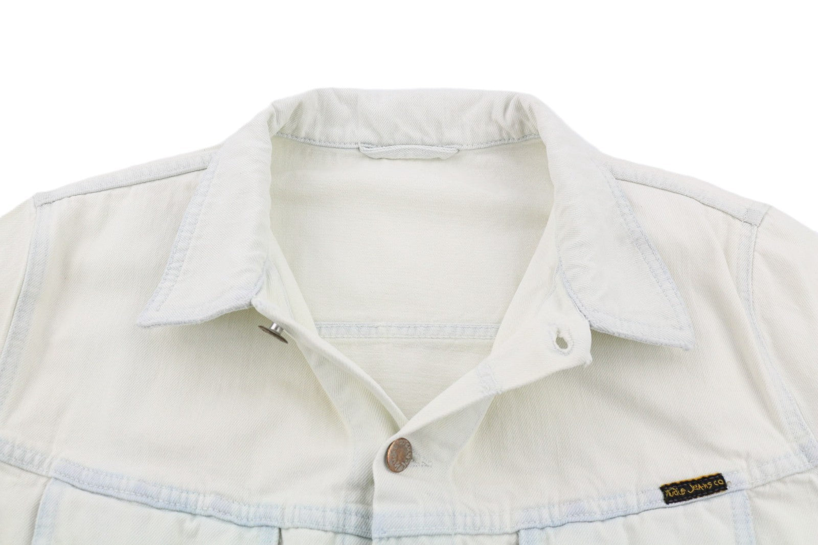 NUDIE JEANS Terry Men's XL Extreme Bleach Light White Spread Denim Logo Jacket