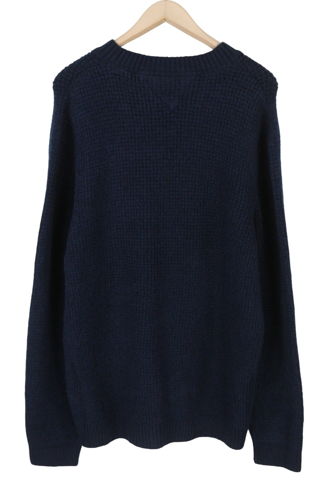 TOMMY HILFIGER Req Waffle Men Jumper M Navy Wool Blend Knit Crew Neck Pullover
