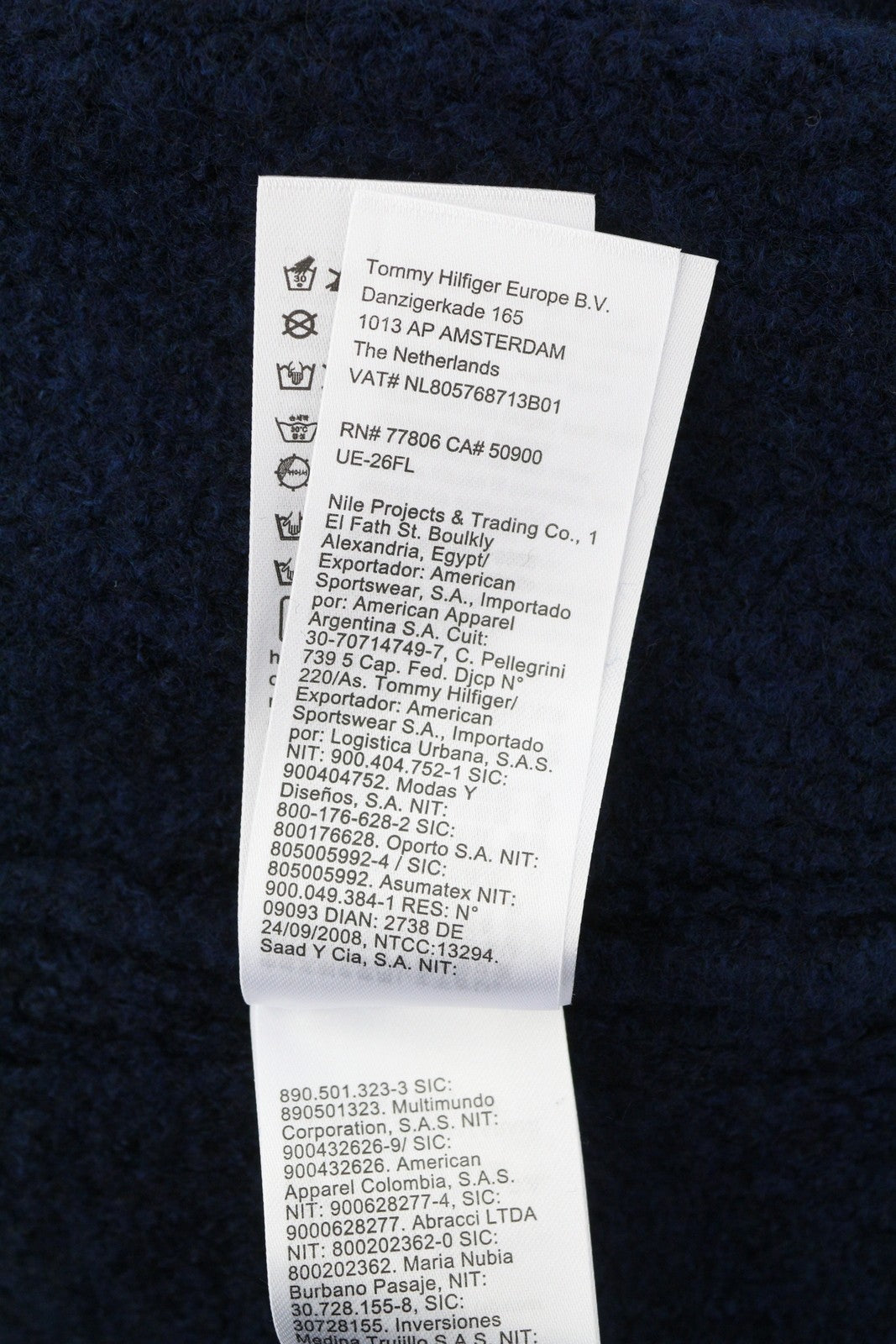 TOMMY HILFIGER Req Waffle Men Jumper M Navy Wool Blend Knit Crew Neck Pullover