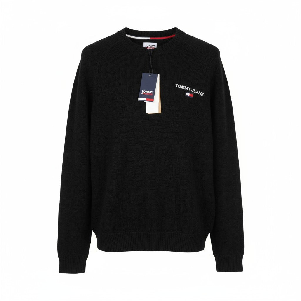 TOMMY HILFIGER Req Raolan Men Jumper XL Black Crew Neck Tight-Knit Pullover